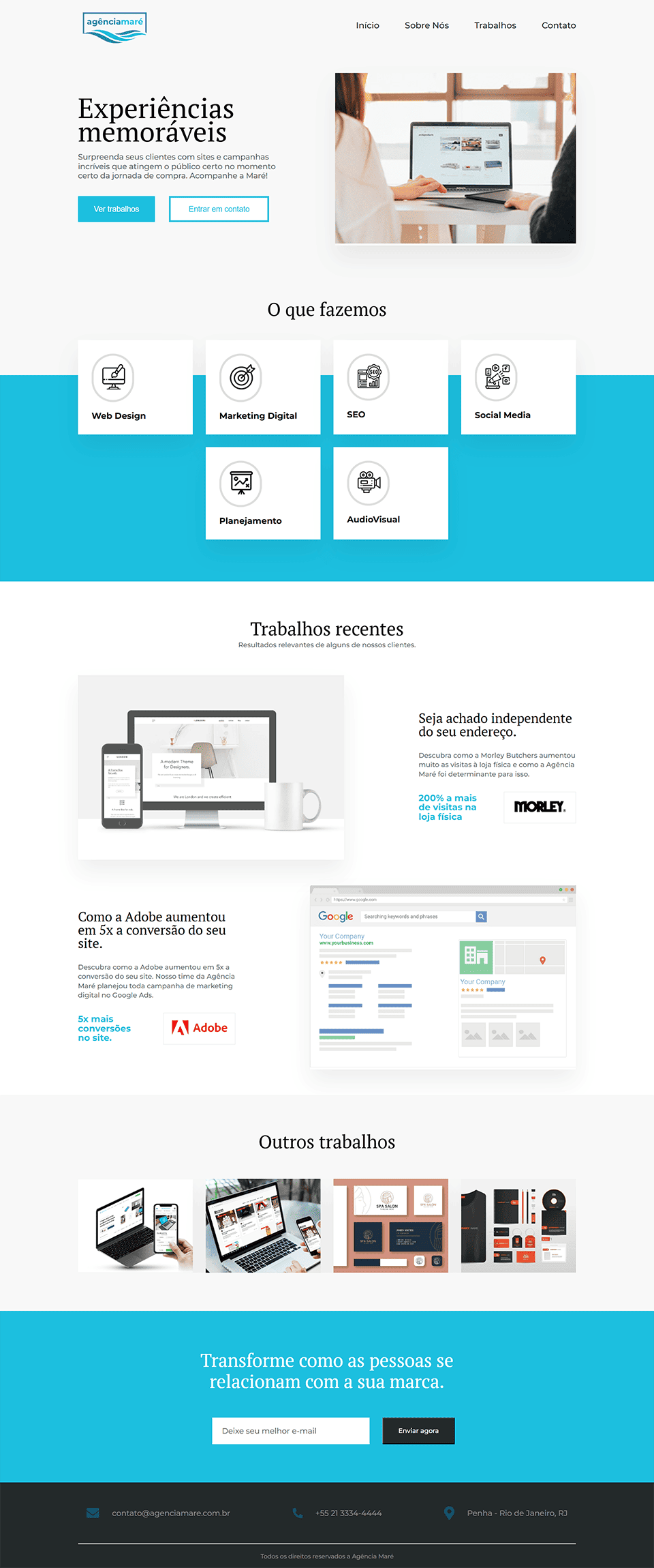 Imagem da Landing Page da Agência Maré. Um projeto que Diego fez em seus estudos.